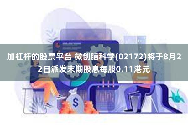 加杠杆的股票平台 微创脑科学(02172)将于8月22日派发末期股息每股0.11港元